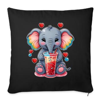 Un petit éléphant mignon boit de la limonade - Housse de coussin décorative 45 x 45 cm - noir - Devant