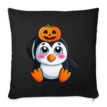 Mignon Halloween Pingouin Citrouille Dessin Animé Design - Housse de coussin décorative 45 x 45 cm - noir - Devant