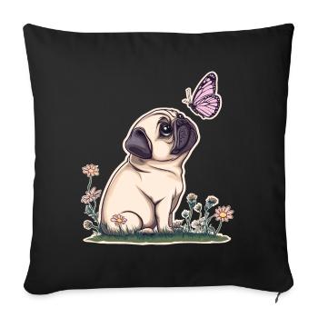 Carlin avec papillon - Housse de coussin décorative 45 x 45 cm - noir - Devant