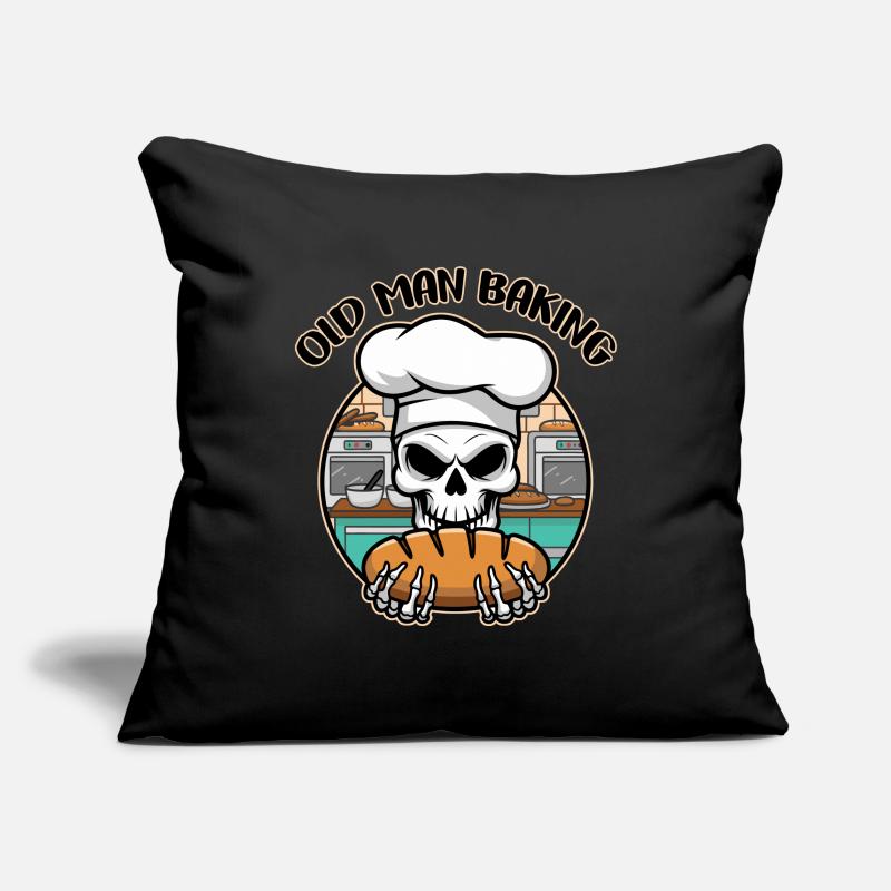 Funny Baker Skull with Bread. Old man bakes Sofa pillowcase 17,3'' x 17,3'' (45 x 45 cm)