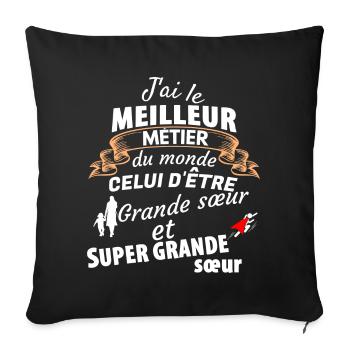 Citation humoristique pour grande sœur - Housse de coussin décorative 45 x 45 cm - noir - Devant