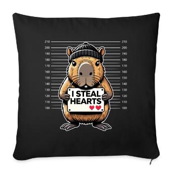I Steal Hearts – Drôle de Capybara pour la Saint-Valentin - Housse de coussin décorative 45 x 45 cm - noir - Devant
