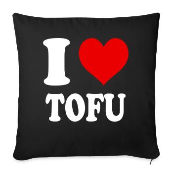 J’aime le tofu Végétalien Nourriture Légume Drôle de coeur - Housse de coussin décorative 45 x 45 cm - noir - Devant