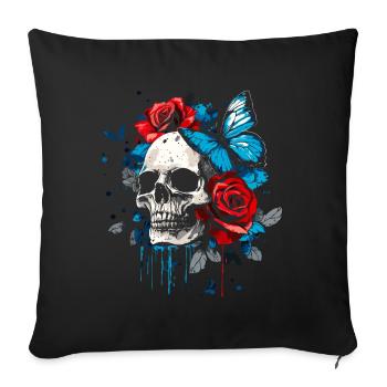 Skull Skull Butterfly Rose Flower - Sofa pillowcase 17,3'' x 17,3'' (45 x 45 cm) - black - Front