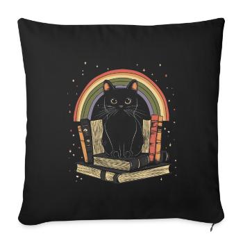 black cat sitting on books - Sofa pillowcase 17,3'' x 17,3'' (45 x 45 cm) - black - Front