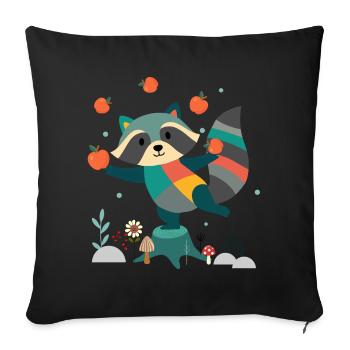 Playful raccoon happily juggling apples - Sofa pillowcase 17,3'' x 17,3'' (45 x 45 cm) - black - Front