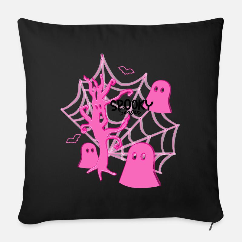Rosa gruselige Jahreszeit/Halloween - Sofakissenbezug 45 x 45 cm - Schwarz