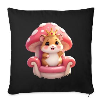 Cute hamster with crown on mushroom throne - Sofa pillowcase 17,3'' x 17,3'' (45 x 45 cm) - black - Front