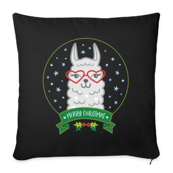 Christmas Llama with Heart Glasses Merry Christmas - Sofa pillowcase 17,3'' x 17,3'' (45 x 45 cm) - black - Front