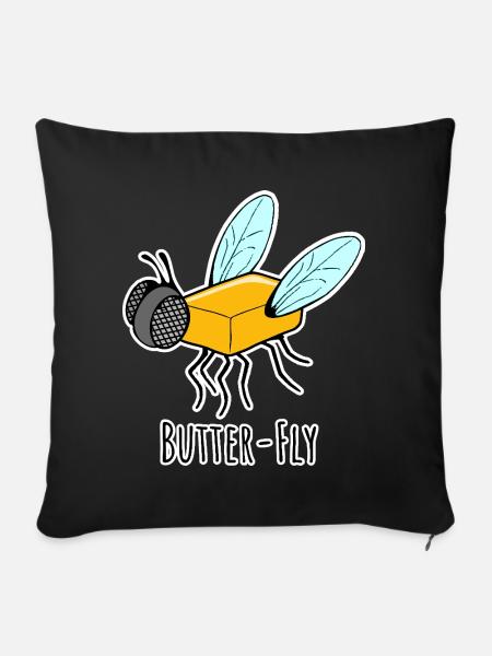 Butter-Fly - Butter Fliege Flachwitz - Sofakissenbezug 45 x 45 cm - Schwarz