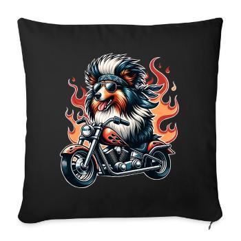 Chien motard à moto avec flammes Sheltie - Housse de coussin décorative 45 x 45 cm - noir - Devant