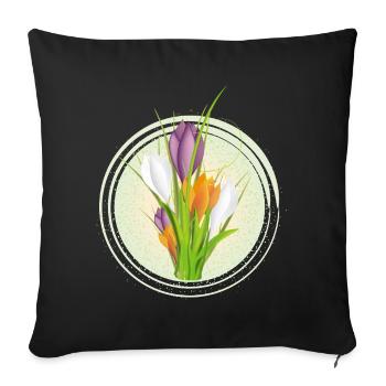 Delicate colorful crocuses in the spring circle - Sofa pillowcase 17,3'' x 17,3'' (45 x 45 cm) - black - Front