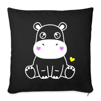 Cute Hippopotamus Baby Kawaii Heart - Sofa pillowcase 17,3'' x 17,3'' (45 x 45 cm) - black - Front