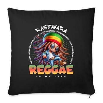 Dessin animé Reggae Vibes Rastafari - Housse de coussin décorative 45 x 45 cm - noir - Devant