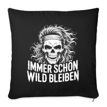 Skull with wild hair - Sofa pillowcase 17,3'' x 17,3'' (45 x 45 cm) - black - Front