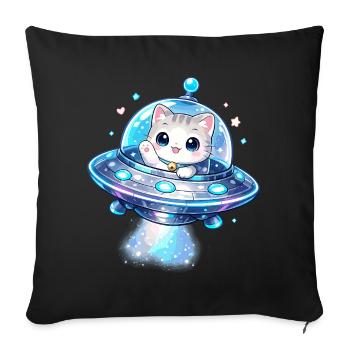 Kawaii Cats UFO Space Friend - Sofa pillowcase 17,3'' x 17,3'' (45 x 45 cm) - black - Front