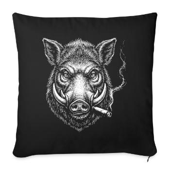 Smoking Boar Head Illustration - Sofa pillowcase 17,3'' x 17,3'' (45 x 45 cm) - black - Front