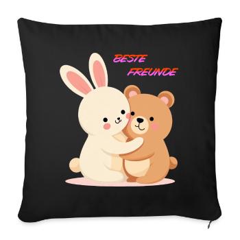 Beste Freunde Kuscheln Süße Tiere Hase und Bär - Sofakissenbezug 45 x 45 cm - Schwarz - Vorne