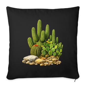 Cacti with flowers - Sofa pillowcase 17,3'' x 17,3'' (45 x 45 cm) - black - Front