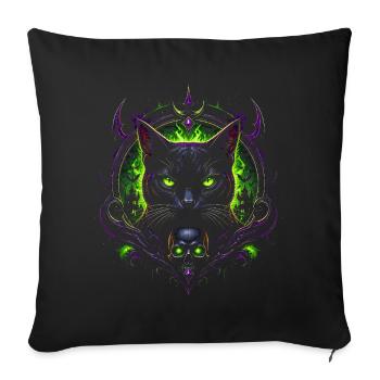 Astrale Mystische Katze und Neonschädel – Halloween - Sofakissenbezug 45 x 45 cm - Schwarz - Vorne