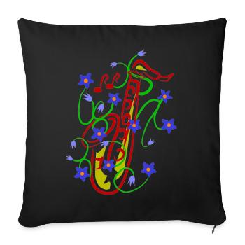Floral pattern with playful saxophone design - Sofa pillowcase 17,3'' x 17,3'' (45 x 45 cm) - black - Front