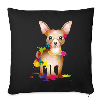 petit chihuahua chien et tache de peinture - Housse de coussin décorative 45 x 45 cm - noir - Devant