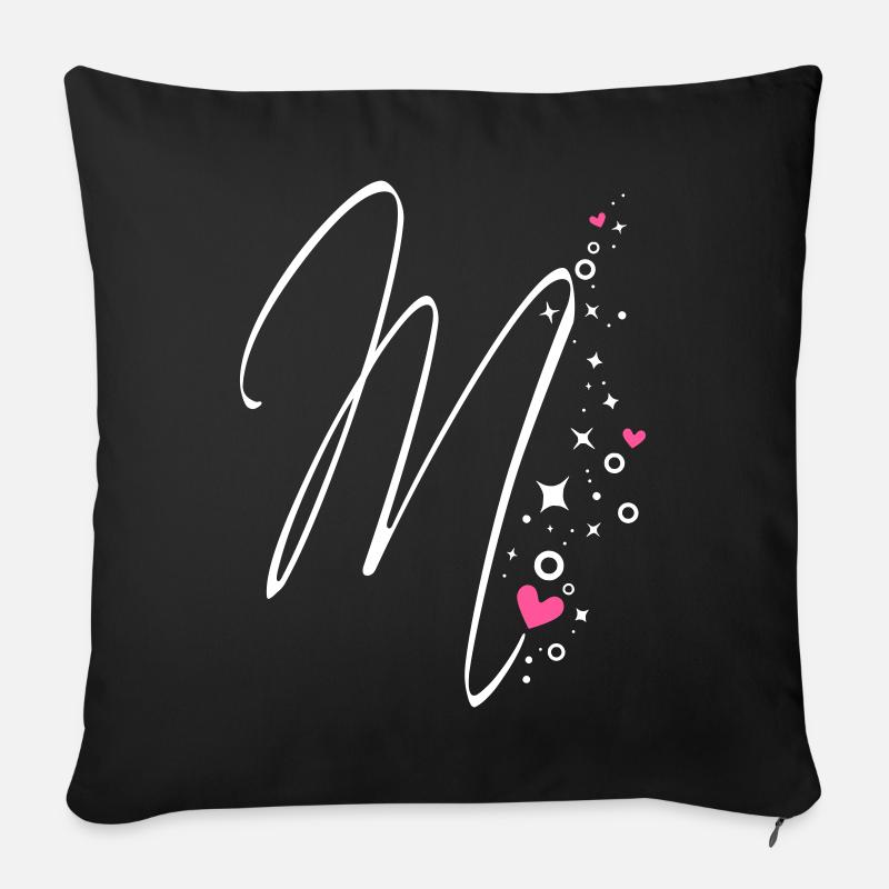 Glitzer Buchstabe M Monogramm M Initiale M Herz - Sofakissenbezug 45 x 45 cm - Schwarz