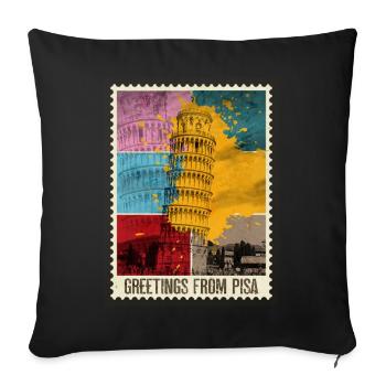 Pisa Italy City Skyline Tower Stamp Colorful - Sofa pillowcase 17,3'' x 17,3'' (45 x 45 cm) - black - Front