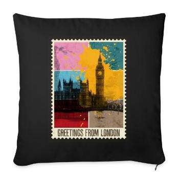 London England UK City Skyline Stamp Colorful - Sofa pillowcase 17,3'' x 17,3'' (45 x 45 cm) - black - Front