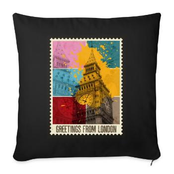 London England UK City Skyline Stamp Colorful - Sofa pillowcase 17,3'' x 17,3'' (45 x 45 cm) - black - Front