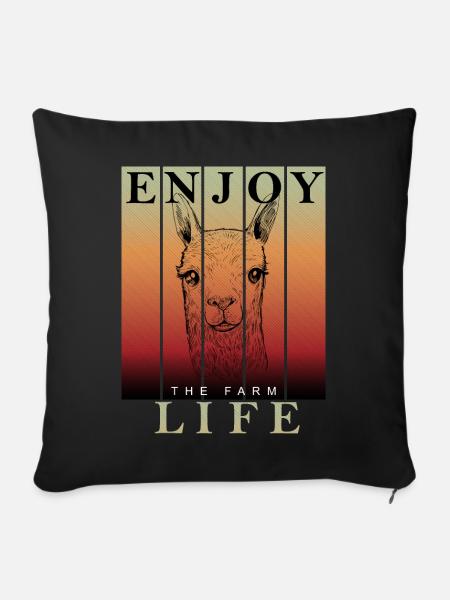 Alpaka Lama Enjoy the Farm Life - Sofakissenbezug 45 x 45 cm - Schwarz