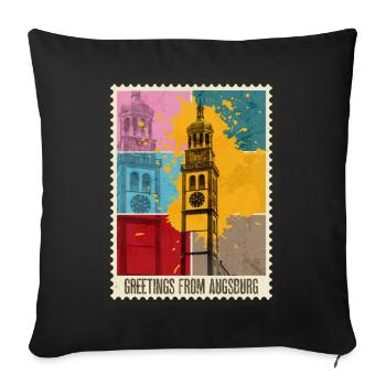 Augsburg Germany City Skyline Postage Stamp Colorful - Sofa pillowcase 17,3'' x 17,3'' (45 x 45 cm) - black - Front