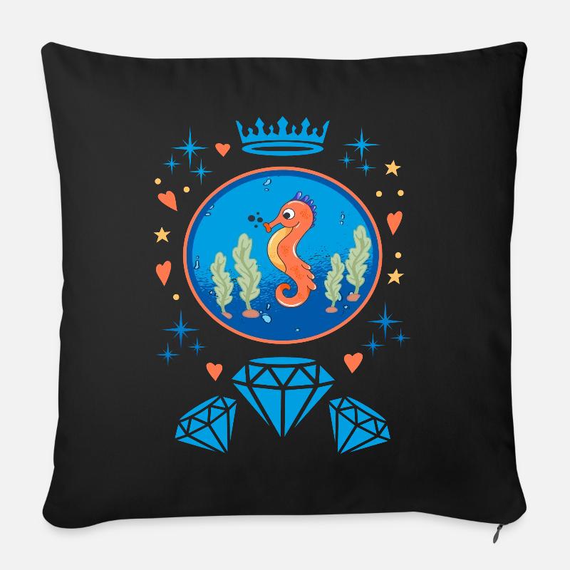 Diamanten Seepferd Abzeichen - Sofakissenbezug 45 x 45 cm - Schwarz