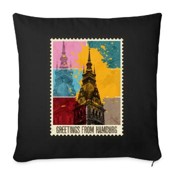 Hambourg Allemagne City Skyline Stamp - Housse de coussin décorative 45 x 45 cm - noir - Devant