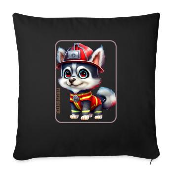 Pompier, amoureux des huskies - Housse de coussin décorative 45 x 45 cm - noir - Devant