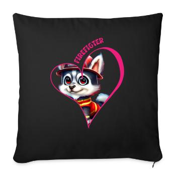 Pompier, amour husky - Housse de coussin décorative 45 x 45 cm - noir - Devant