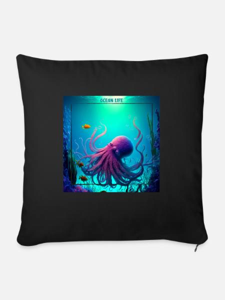 Meereslebewesen, rosa Oktopus - Sofakissenbezug 45 x 45 cm - Schwarz