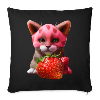Chat fraise - Housse de coussin décorative 45 x 45 cm - noir - Devant