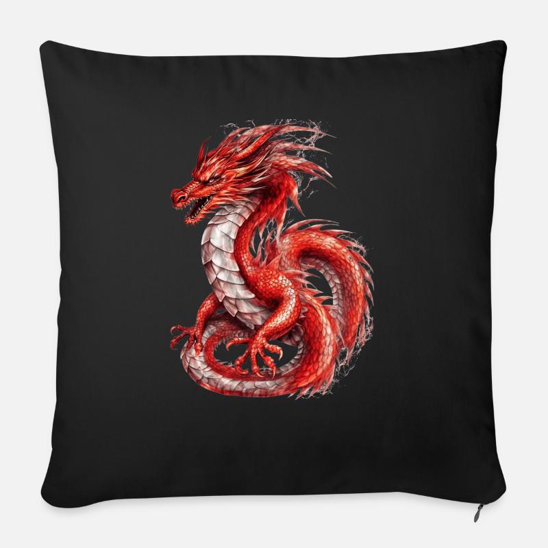 Dragon rouge, animal de brume - Housse de coussin décorative 45 x 45 cm - noir