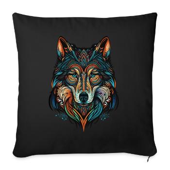 Tête de loup avec des motifs tribaux - Housse de coussin décorative 45 x 45 cm - noir - Devant