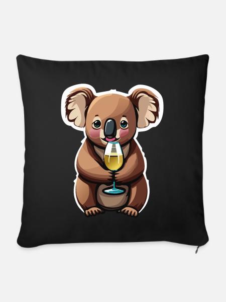 Koala Bär mit Weinglas - Sofakissenbezug 45 x 45 cm - Schwarz