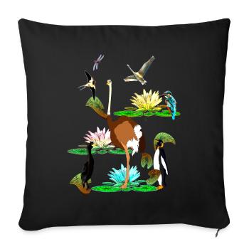 the colourful world of birds, water lilies, dragonflies - Sofa pillowcase 17,3'' x 17,3'' (45 x 45 cm) - black - Front