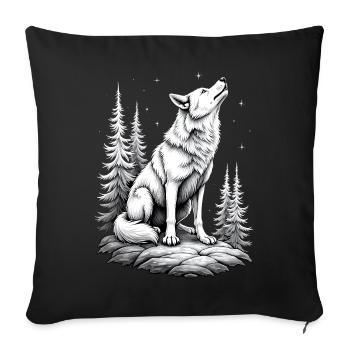 loup dessin croquis illustration noir blanc - Housse de coussin décorative 45 x 45 cm - noir - Devant