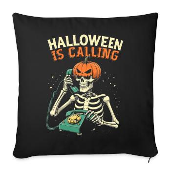 Squelette Halloween avec Citrouille - Housse de coussin décorative 45 x 45 cm - noir - Devant