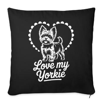 Yorkie Love motif coeur - Housse de coussin décorative 45 x 45 cm - noir - Devant