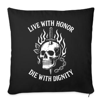 Crâne flambé avec glaive d'honneur Live With Honor - Housse de coussin décorative 45 x 45 cm - noir - Devant