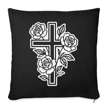 Fleurs à symbole de croix - Housse de coussin décorative 45 x 45 cm - noir - Devant