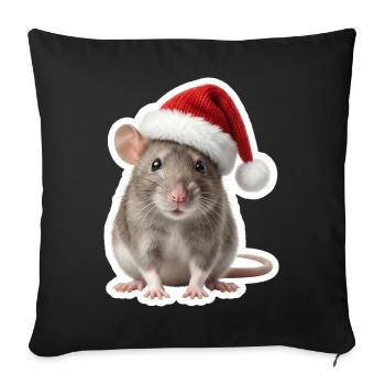 Rat malin avec un chapeau de Noël rouge - Housse de coussin décorative 45 x 45 cm - noir - Devant