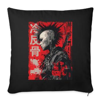Punk Warrior – 冷反骨 Art urbain - Housse de coussin décorative 45 x 45 cm - noir - Devant