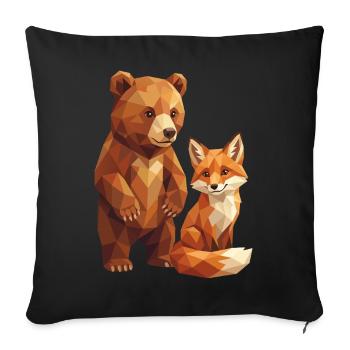 Geometrische Low Poly Bären- und Fuchswaldkunst - Sofakissenbezug 45 x 45 cm - Schwarz - Vorne